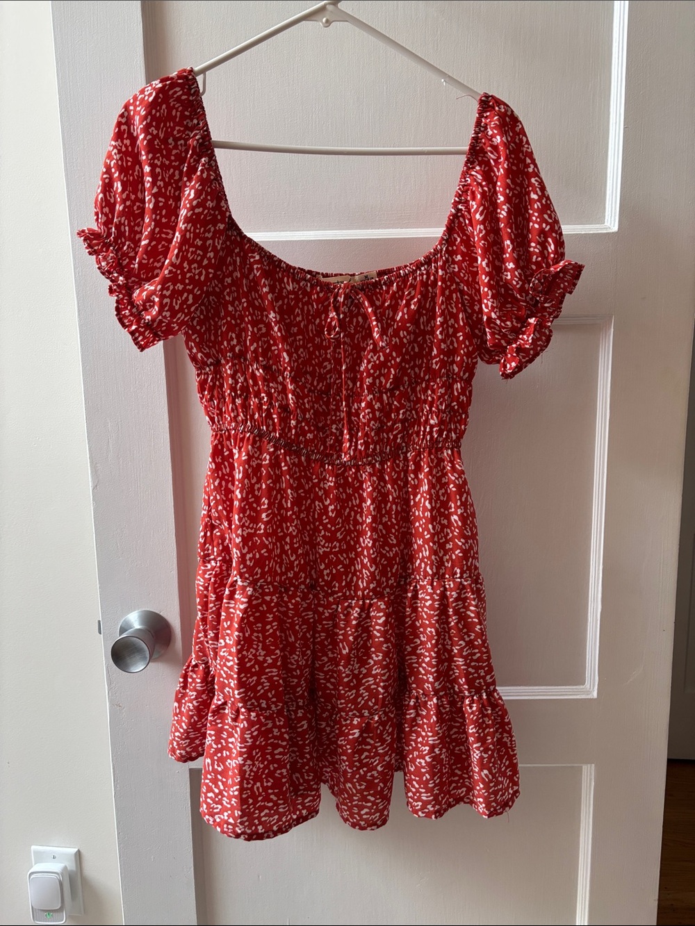 Liberty Love Red & White Printed Smocked Mini Dress